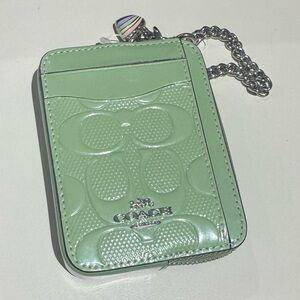 Coach Mint Green Card Holder with Chain